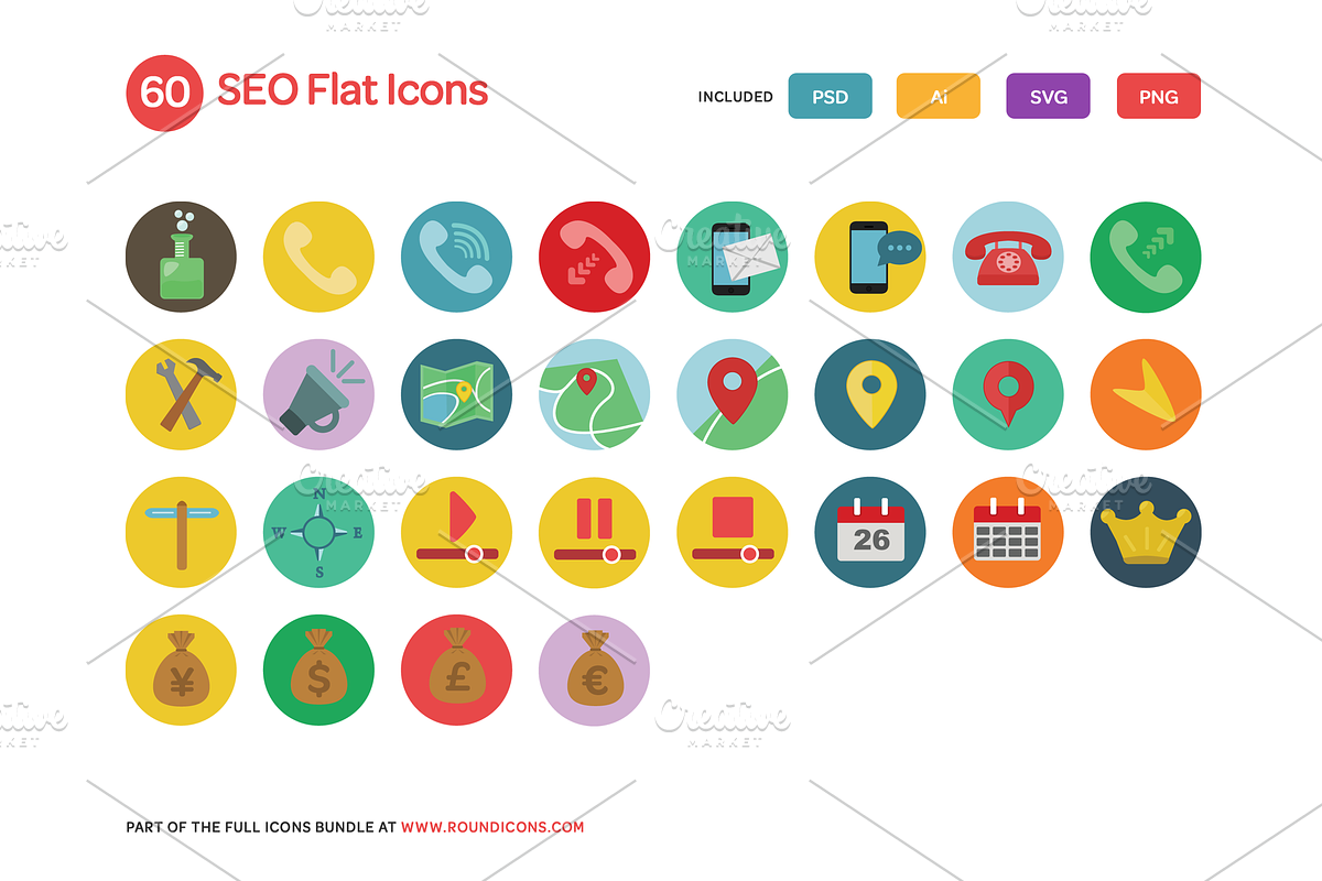 SEO Flat Icons Set preview 3