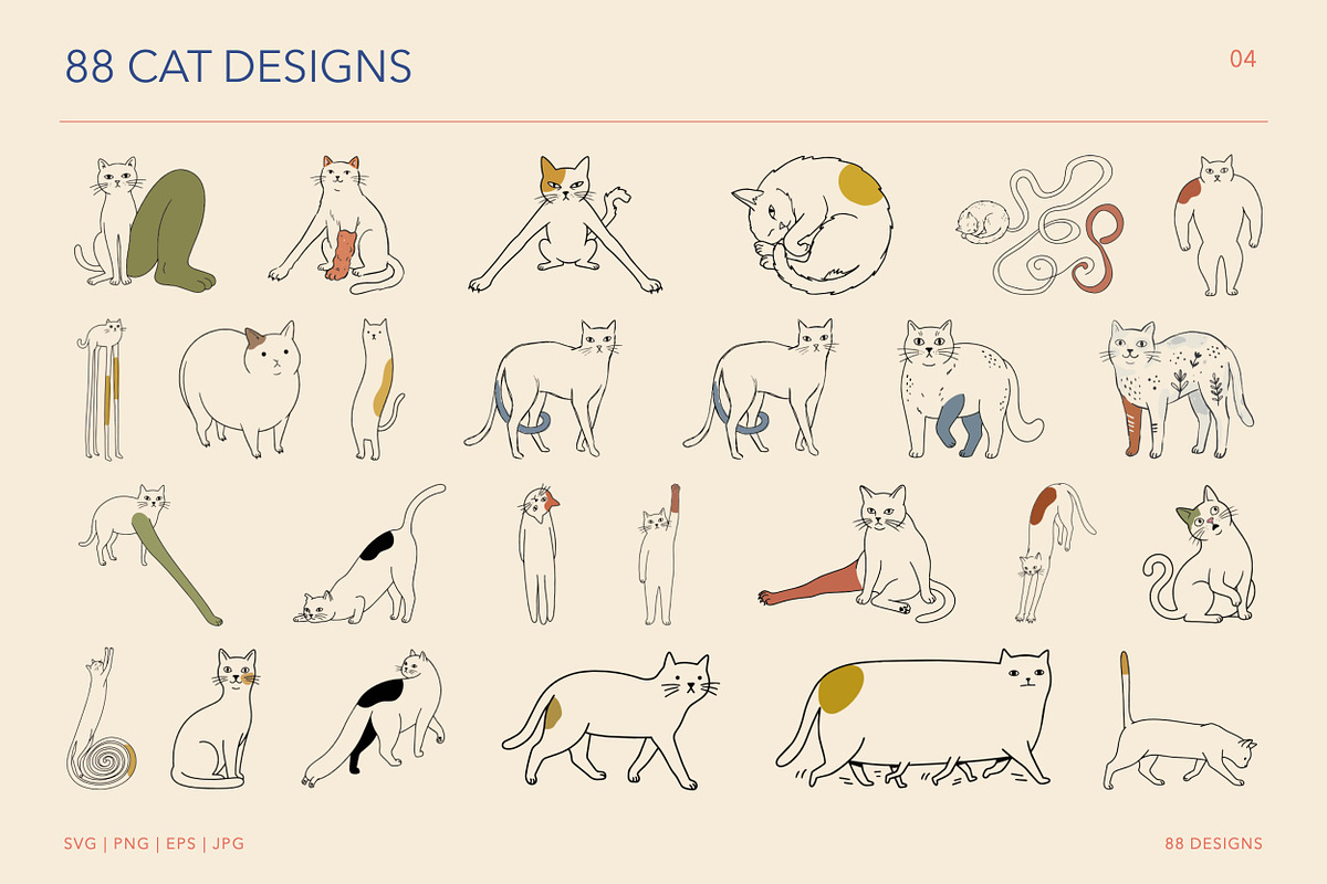 Whimsical Cats Hand Drawn Arts, an Animal Illustration by designvectx (Photo 5 of 7)