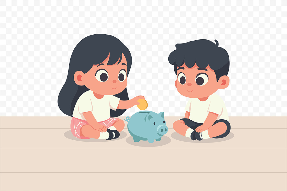 Kids Saving Coin in Piggy Bank, a Person Illustration by Partikusi Design (Photo 3 of 3)