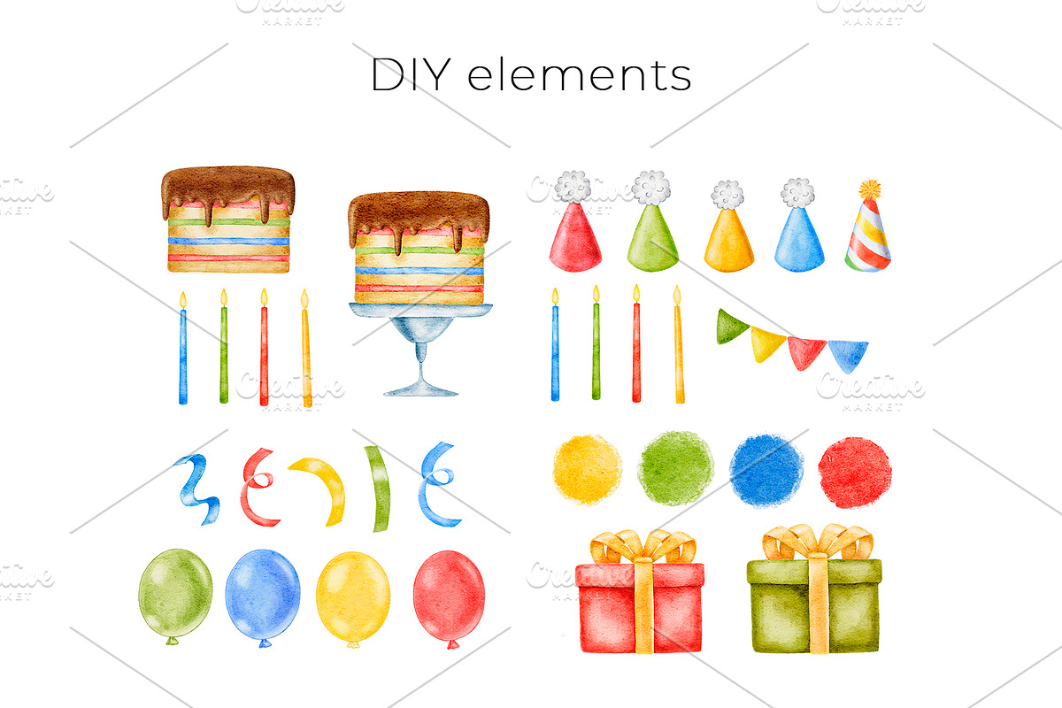 Baby Birthday watercolor clipart, a Seasonal Illustration by Eves_Aquadreams (Photo 4 of 13)