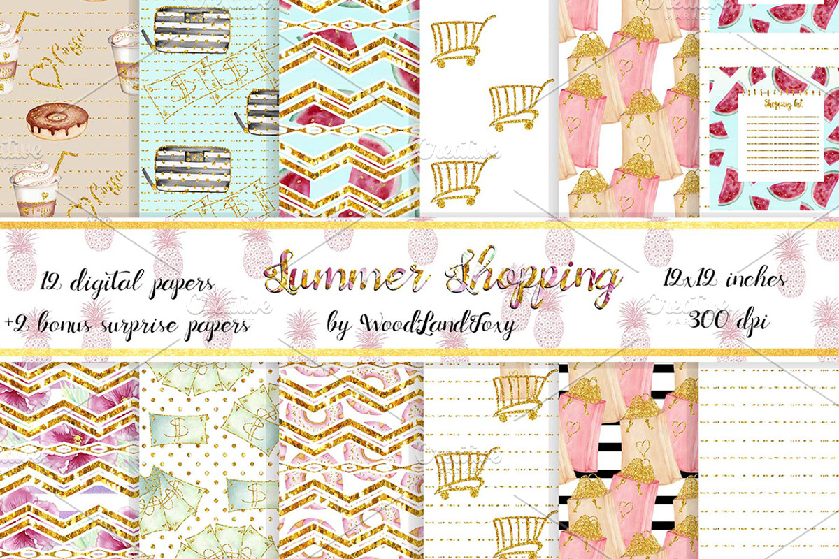 Watercolor with glitter papers, a Pattern Graphic by WoodLFoxy (Photo 1 of 4)
