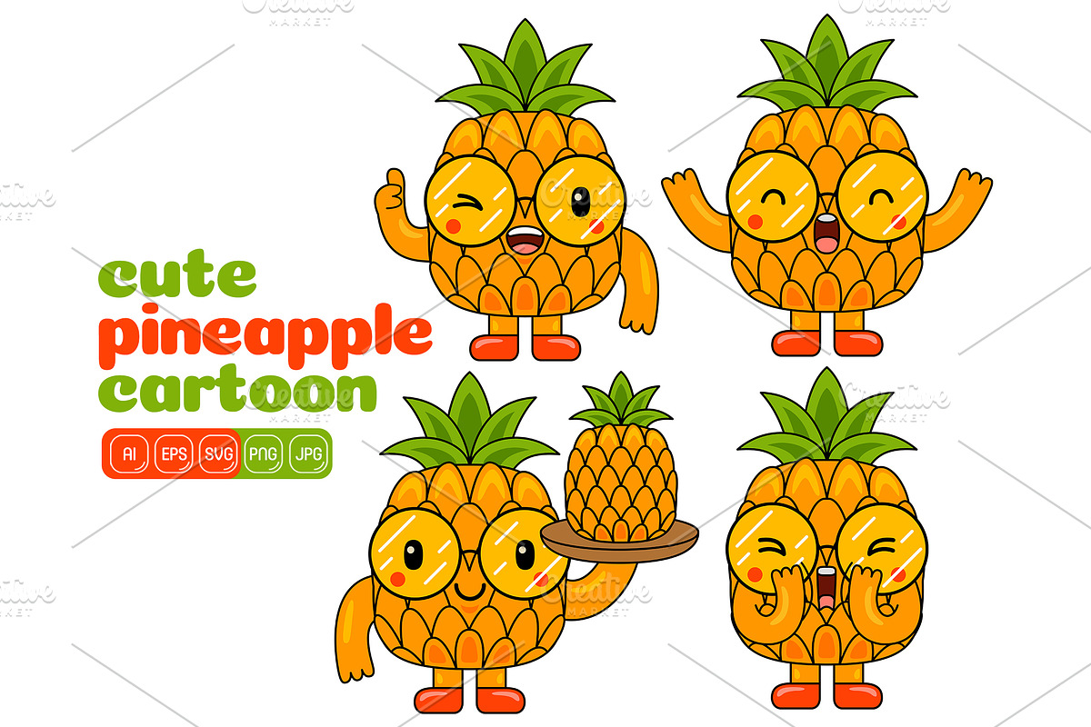 Pineapple Mascot Vector Pack, an Illustration by MEDZ (Photo 3 of 5)