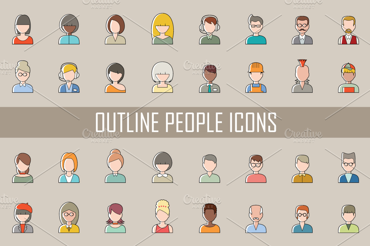 Set of outline people icons, an Outline Icon by Gurza SHOP (Photo 1 of 2)