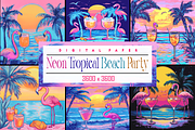 Neon Tropical Beach Party Scene, a Background Graphic by Printable Treasure (Thumbnail 1 of 6)