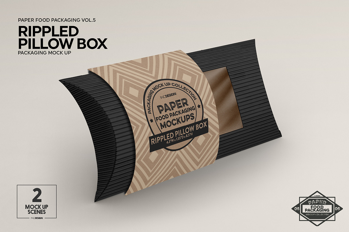 Rippled Pillow Box Packaging Mockup, a Packaging Mockup by INCDesign (Photo 4 of 9)