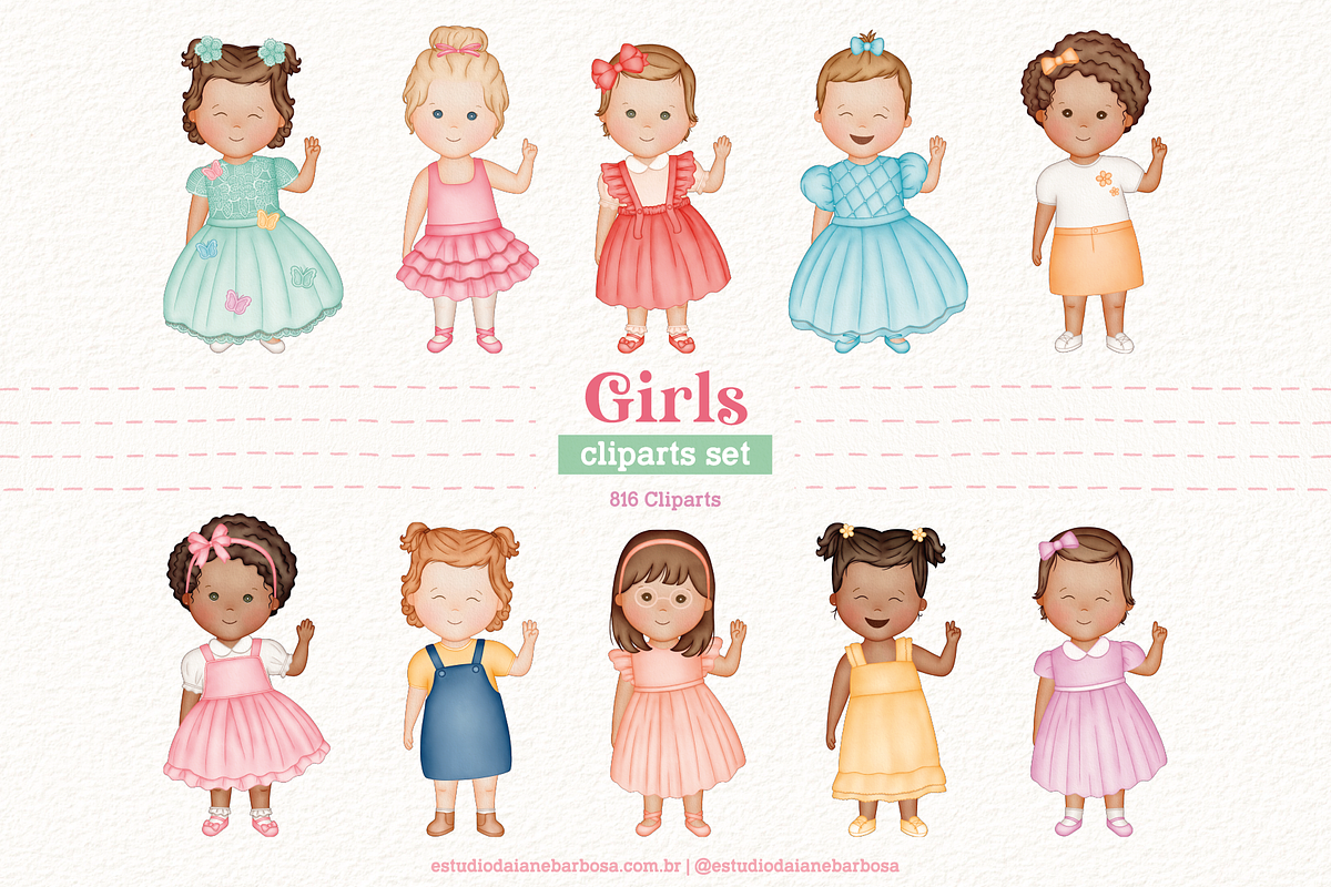 Girls - Cliparts Set, an Illustration by Estudio Daiane Barbosa (Photo 1 of 13)