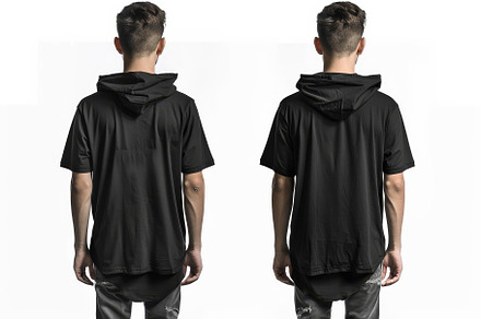A young man models a trendy black ho, a Photo by Tanuart
