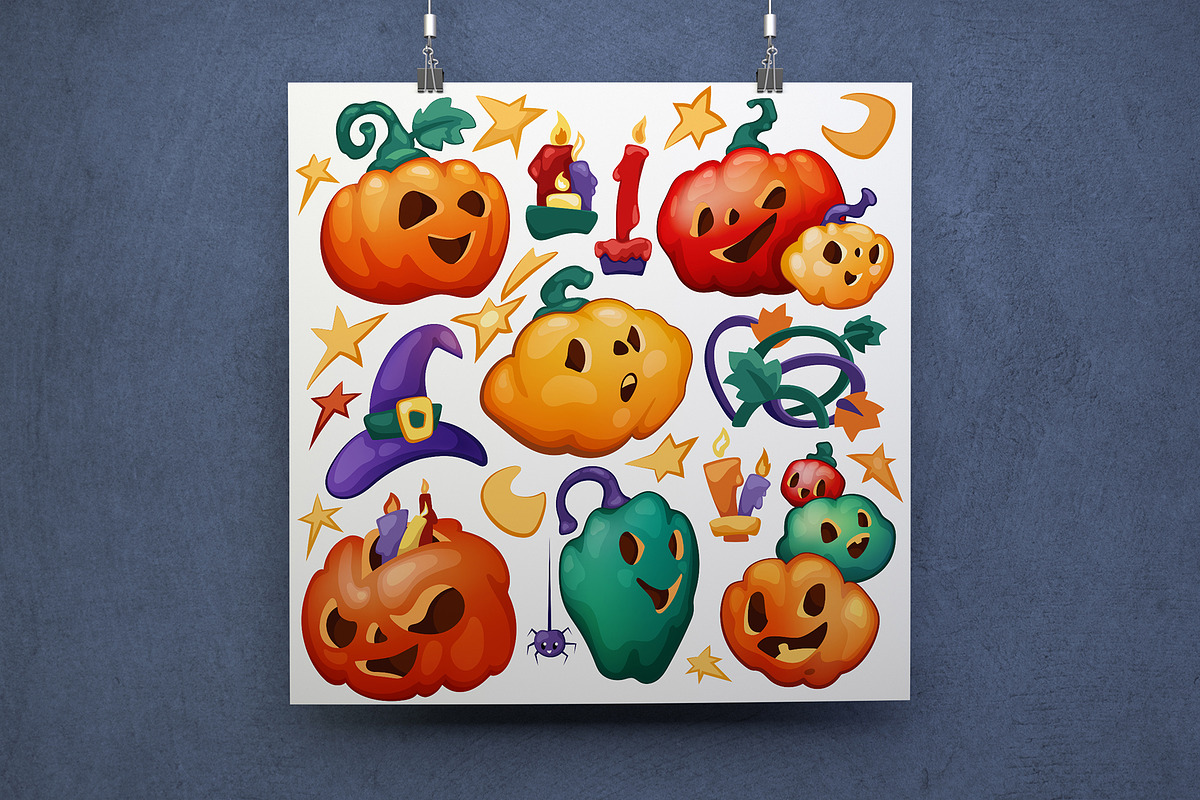 Cute Halloween Pumpkins Clipart, a Seasonal Illustration by RabbitAndPencil (Photo 2 of 5)