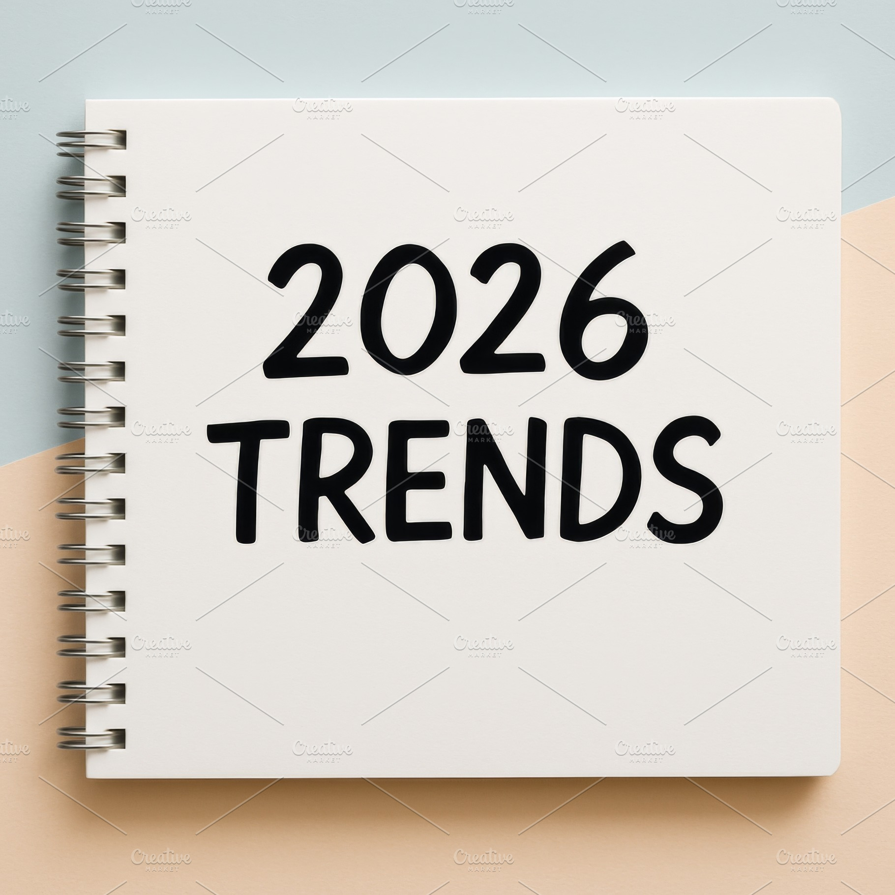 Notebook with 2026 trends on cover,, a Photo by Dvoevnore photos