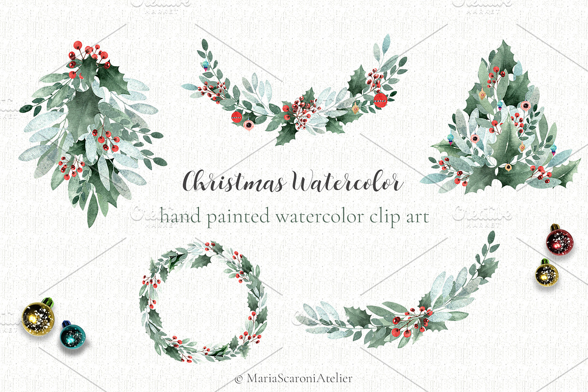 Watercolor Christmas Collection, a Decorative Illustration by MariaScaroniAtelier (Photo 2 of 11)