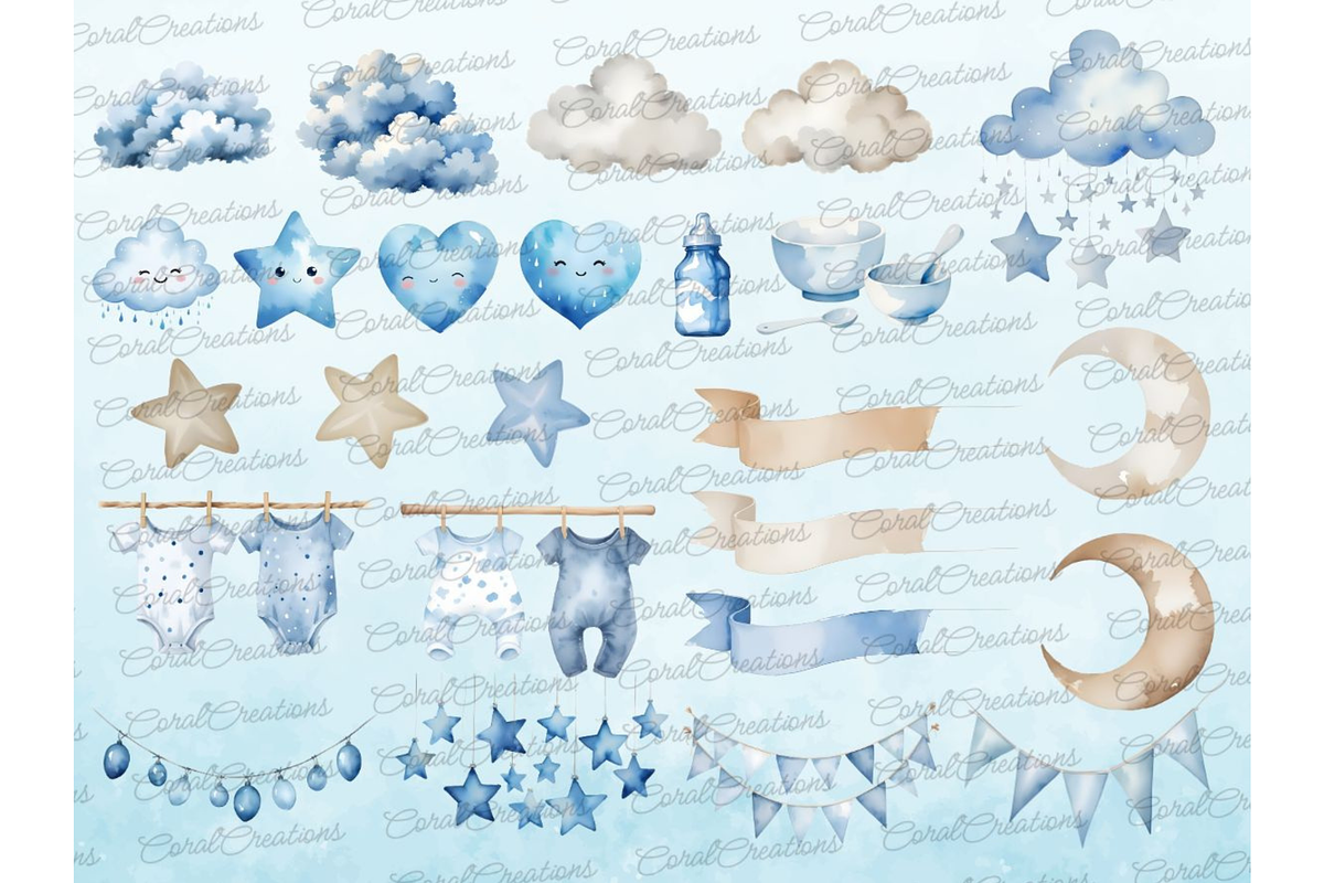 Watercolor Teddy bear clipart Blue, a Decorative Illustration by Coral Beauty (Photo 3 of 4)