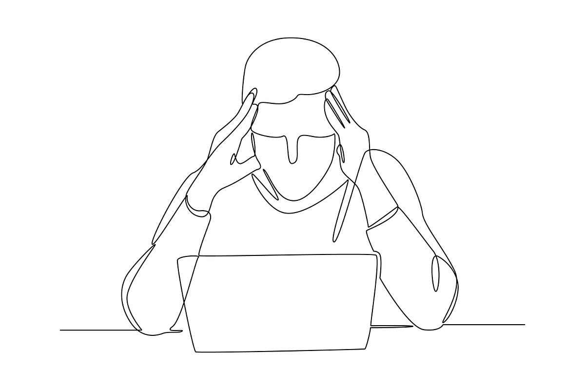 Continuous line - Exhausted Headache, a Person Illustration by Distrologo