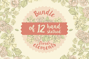 12 handsketched flower elements