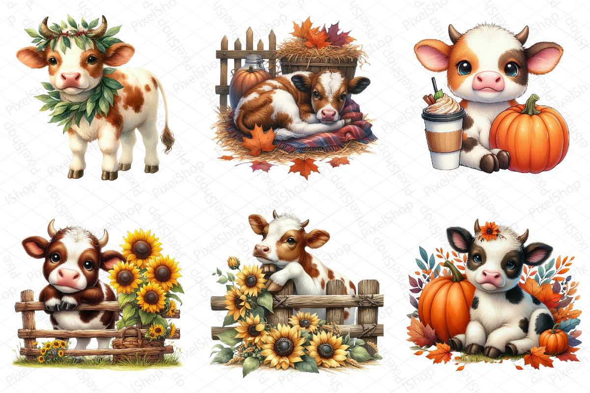 Watercolor Autumn Cow Clipart, an Illustration by DreamPrint404 (Photo 4 of 6)