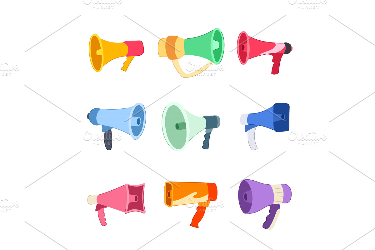 megaphone set cartoon vector, an Object Illustration by pikepicture