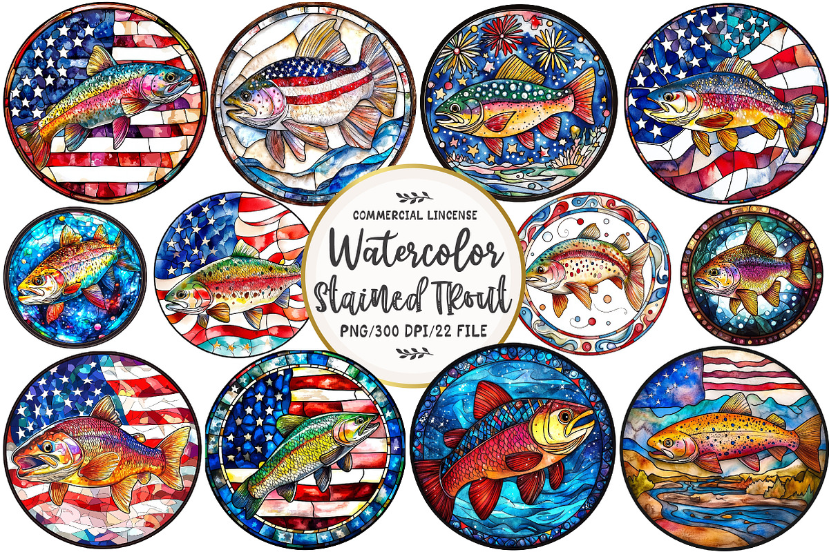 Stained Glass Patriotic Rainbow, an Illustration by OK Design (Photo 1 of 5)