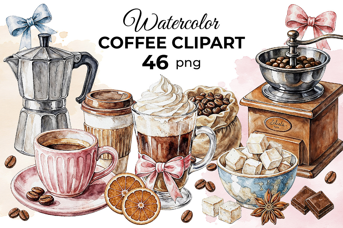 Watercolor Coffee Clipart (46), a Food Illustration by Iryna Denysova (Photo 1 of 8)