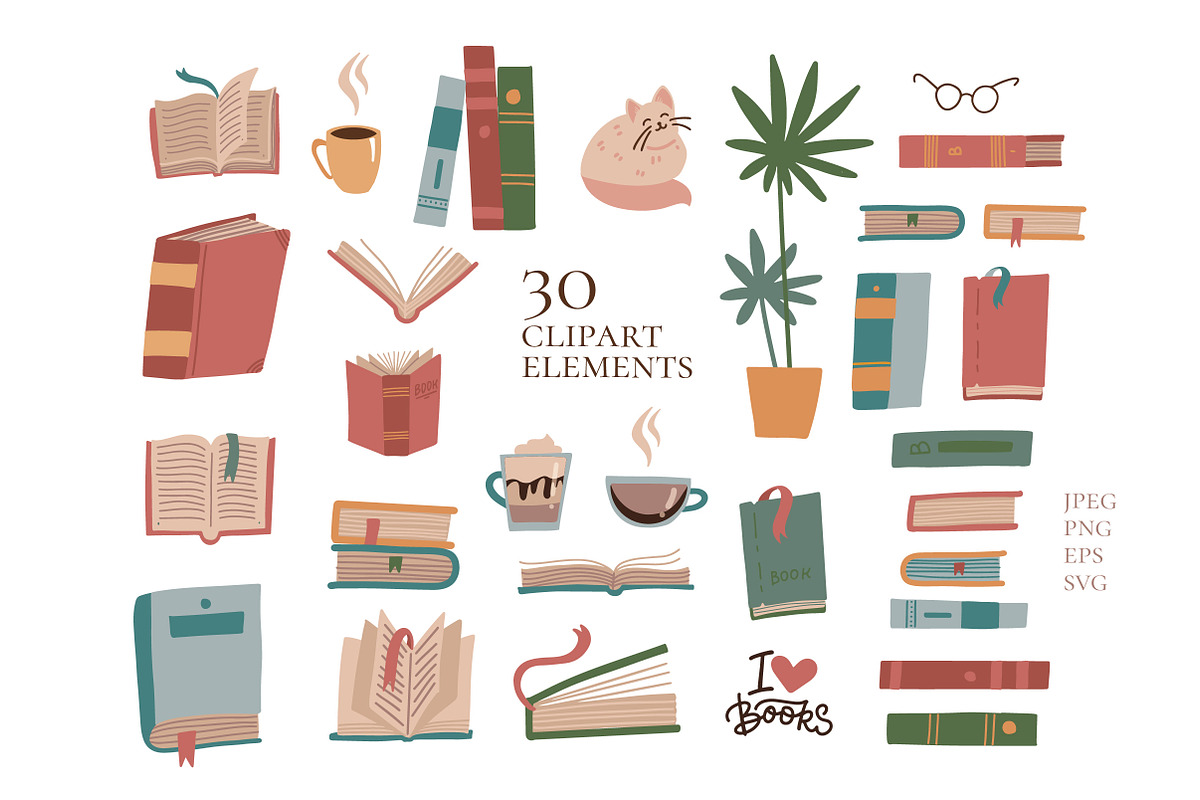 Reading lover - clipart & lettering, an Education Illustration by Lana Sham (Photo 2 of 8)