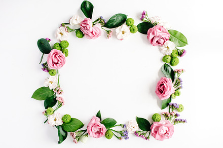 Floral frame with roses containing leaves, isolated, and greeting, a Nature Photo by Floral Deco