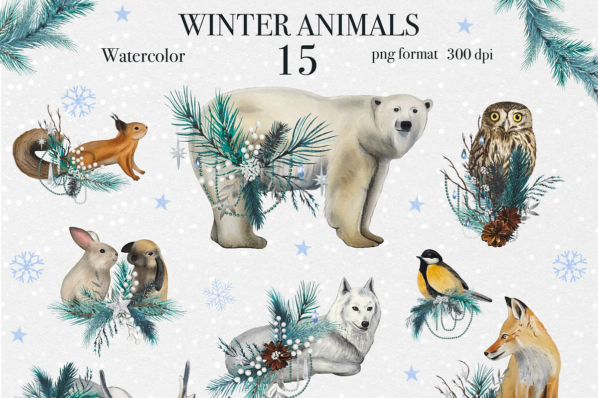 Winter Animal Watercolor Clipart Set, an Animal Illustration by DiashaArt (Photo 14 of 22)