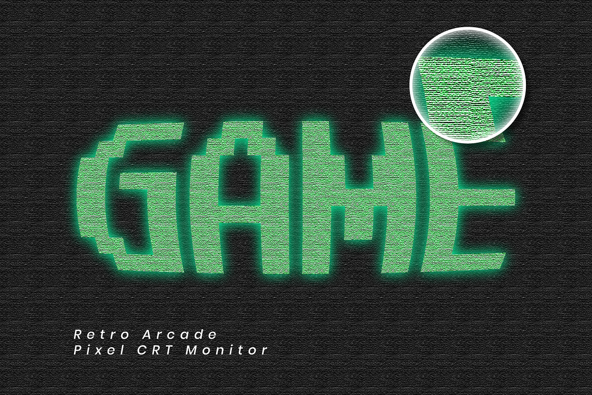 Arcade Pixel CRT Monitor Text Effect, a Layer Style Add-On by studiogstock (Photo 1 of 2)