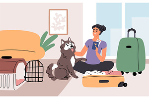Responsible owner travel with pet, an Animal Illustration by YummyBuum