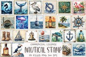Nautical Vintage Stamp Clipart, an Illustration by OK Design