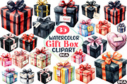 Watercolor Gift Box Graphic Black Fr, an Illustration by DreamCafeArt (Thumbnail 1 of 5)