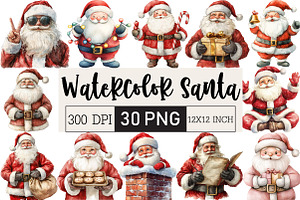 Watercolor Santa Clipart, an Illustration by Black Bird Studio