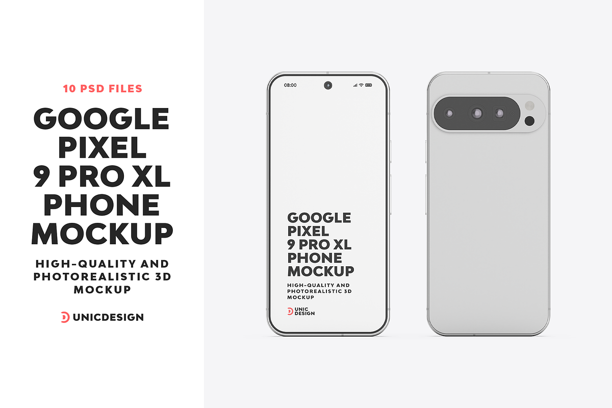 Google Pixel 9 Pro XL Phone Mockup, an Android Mockup by UnicDesign (Photo 1 of 21)