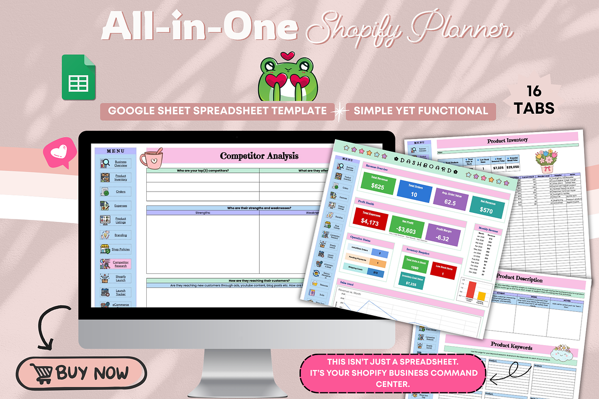 Shopify Seller Planner Spreadsheet, a Stationery Template by bellaROSEworkshop (Photo 6 of 6)