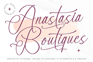 Anastasia Boutiques Beauty Script, a Script Font by Letterena Studios Script