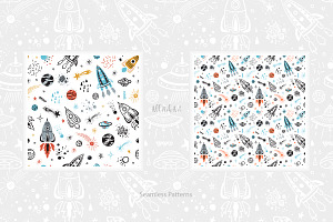 Space Seamless Patterns And Cliparts