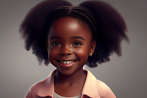 Funny Happy Smiling Little Cute African American Girl With Afro Hair Looking At