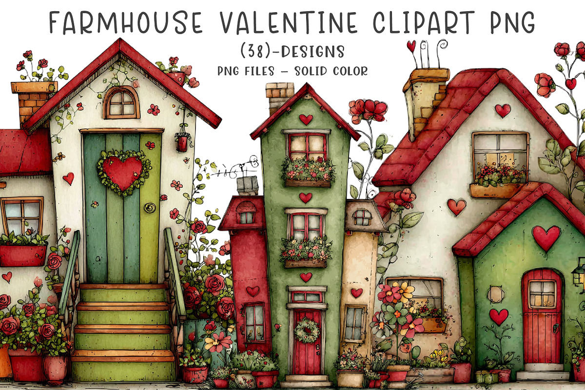 farmhouse valentine clipart, an Illustration by CreationArt (Photo 1 of 5)