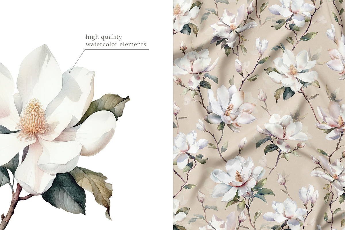 Watercolor Magnolia Patterns, a Pattern Graphic by Holovei (Photo 8 of 10)