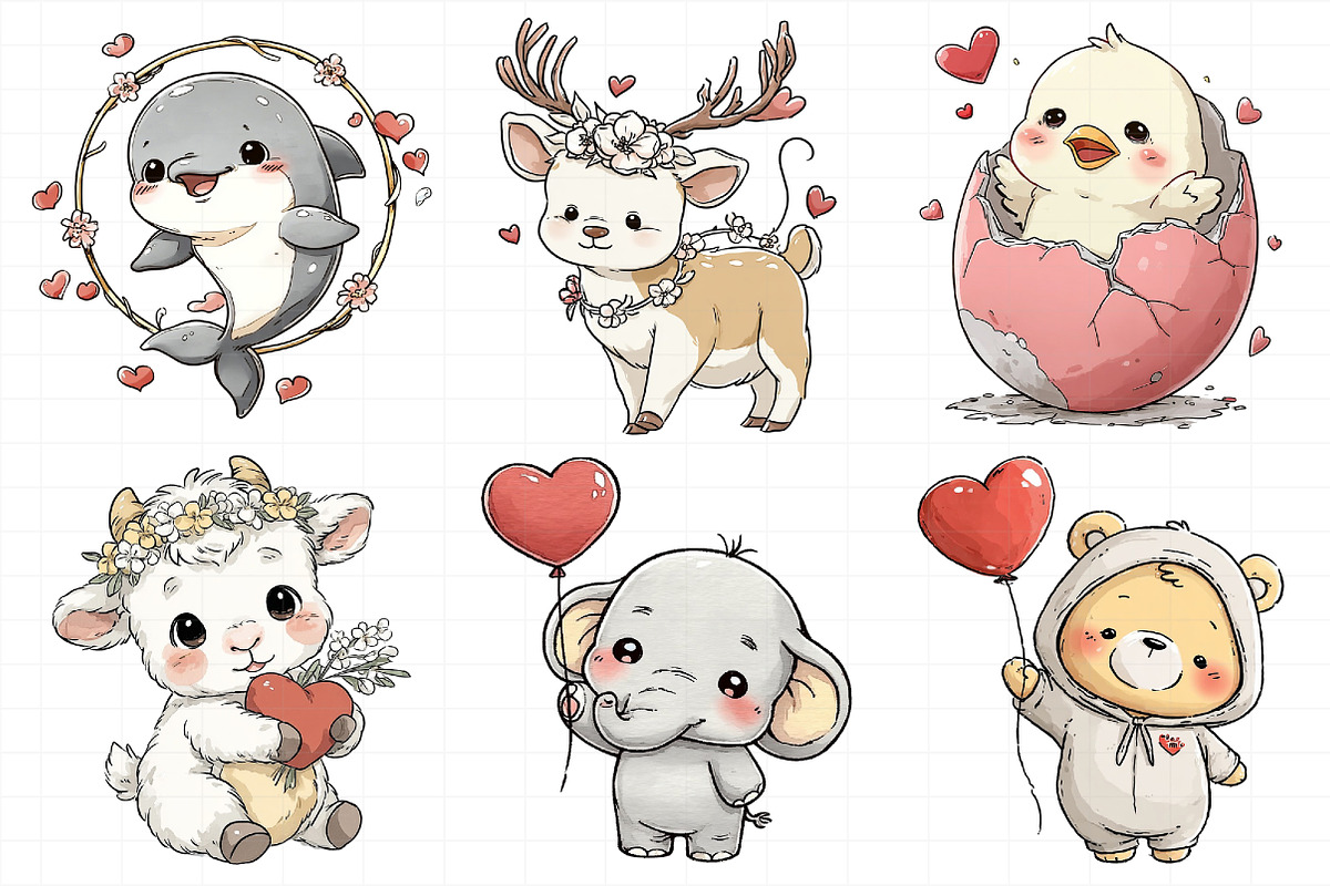 Alentine Whimsical Animals Set, an Illustration by Daily.Designs (Photo 4 of 7)
