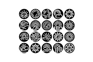 Sun icons set representing weather, an Object Illustration by pikepicture