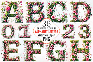 Watercolor Floral Alphabet Clipart, an Illustration by RobertsArt