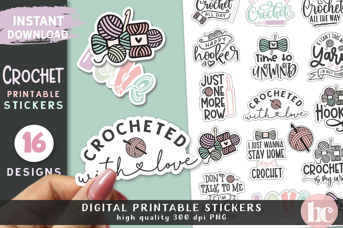 Funny Crochet Stickers Pack PNG, a Decorative Illustration by TheBlackCatPrints (Photo 3 of 3)