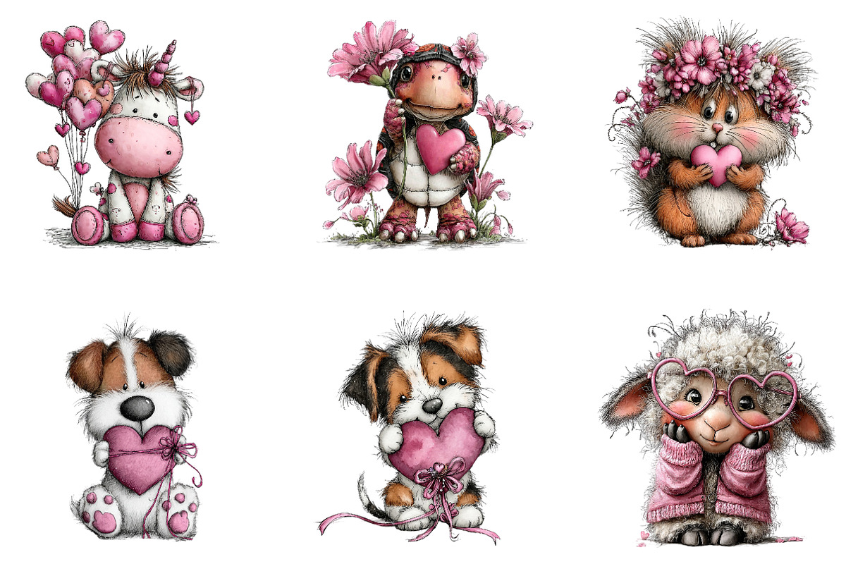 Valentines Whimsical Animals Clipart, an Illustration by CreationArt (Photo 2 of 5)