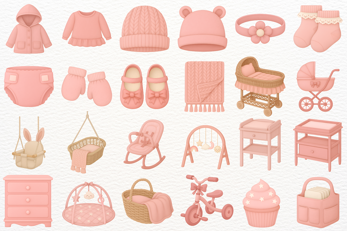 Newborn Baby Girl Nursery Clipart, an Object Illustration by SugarCloudStudioArt (Photo 3 of 7)