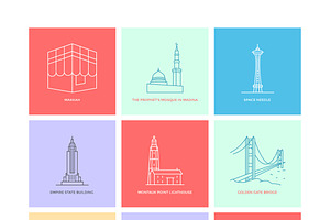 99 World Landmarks Illustration