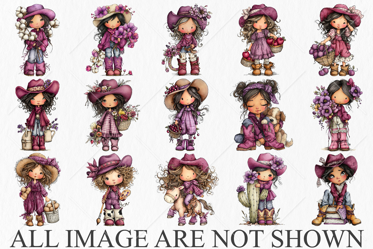 Whimsical Cowgirl Clipart Bundle, a Seasonal Illustration by Canvas Craft (Photo 4 of 10)