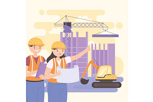 engineers with helmets, a Person Illustration by studiogstock