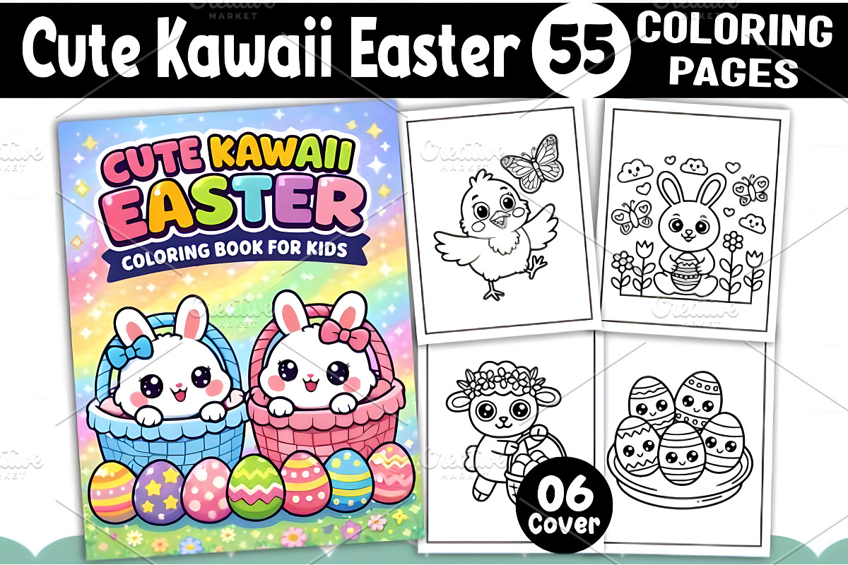 CUTE KAWAII EASTER COLORING BOOK, a Seasonal Illustration by Ink Gallery (Photo 1 of 3)