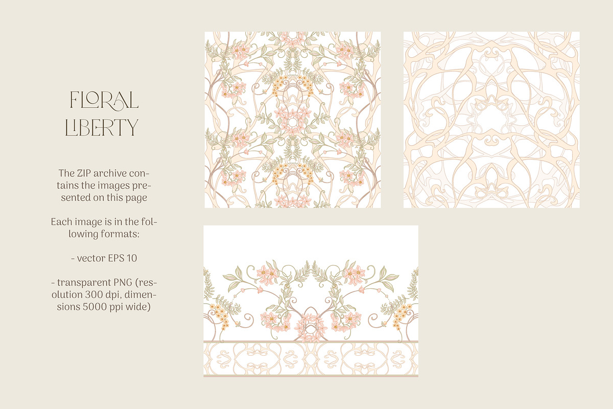 Floral liberty - 3 seamless patterns, a Pattern Graphic by Elen-Lane (Photo 3 of 5)