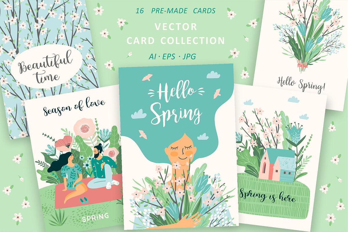 Hello spring! Vector card collection, a Person Illustration by Nadia Grapes (Photo 1 of 5)