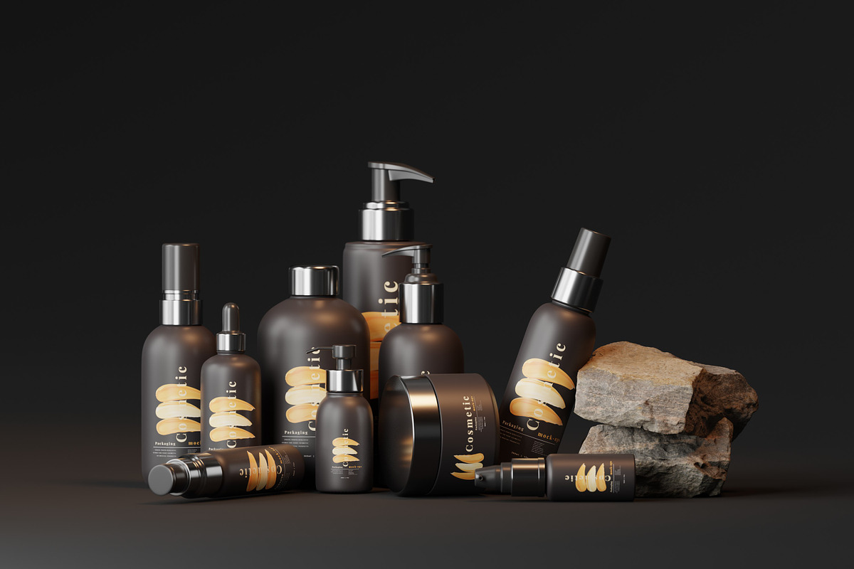 Dark Plastic Cosmetic Mockup Bundle, a Cups & Container Mockup by pmvch (Photo 1 of 111)