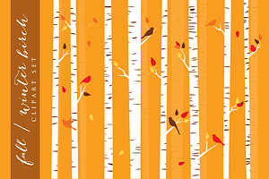 Birch trees winter fall clip art